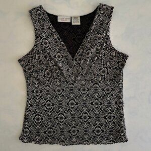 Jaclyn Smith Vintage Floral V-Neck Fitted Sleeveless Blouse